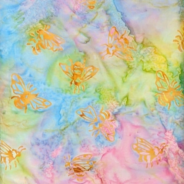 Batik Textiles - 5743 - Pastel Rainbow Orange Bumble Bees - Color Me Happy Fabric Blender - Flying Insects Bugs Colorful Wasps Hornets Honey