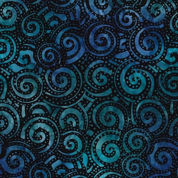 Michael Miller - Indigo Waverunner - Tropical Batik Fabric - BT8509-INDI-D - Swirls Whirls Surf Curls Dark Blue Purple Black Teal Green Wave