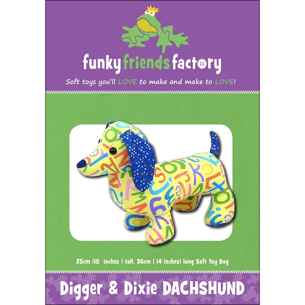 DIGGER & DIXIE DACHSHUND - Stuffed Animal Toy Sewing Pattern - Pauline McArthur - Funky Friends Factory - Cute Adorable