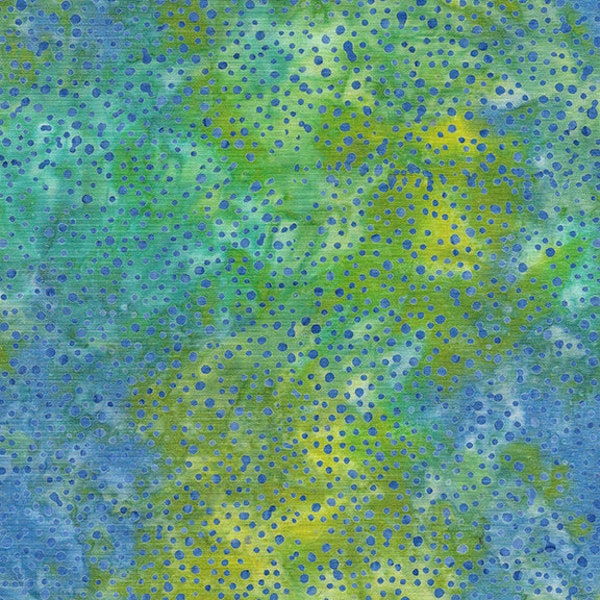 Island Batik - IB 112039616 - Lemongrass Mini Dots - Sweet Hearts - Medium Moss Lime Green Turquoise Blue Yellow Aqua Small Spots Splatter