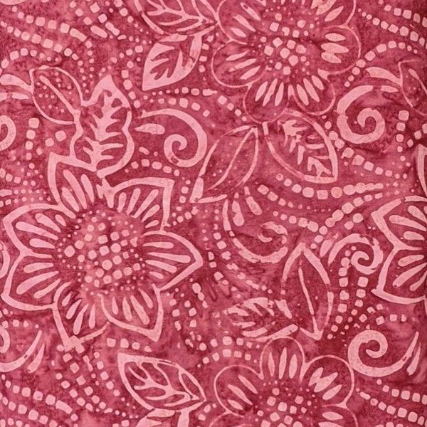 Batik Textiles - 4717 - Dusty Rose Pink Floral - Watercolor Blender Fabric - Watermelon Semangka - Juicy Red Pinks Vintage Tonal Flower Leaf