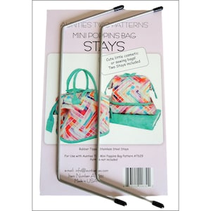 MINI POPPINS BAG “Stays” - Auntie&#39;s Two Patterns AT632 - Rubber Tipped Stainless Steel - Two Stays Included - Small Mini Hand Sewing Bag