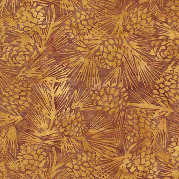 Island Batik - IB 122013055 - Acorn Pinecone - Napa Valley - Autumn Fall Rustic Butterscotch Brown Orange Roasted Pine Cones Branches Tawny