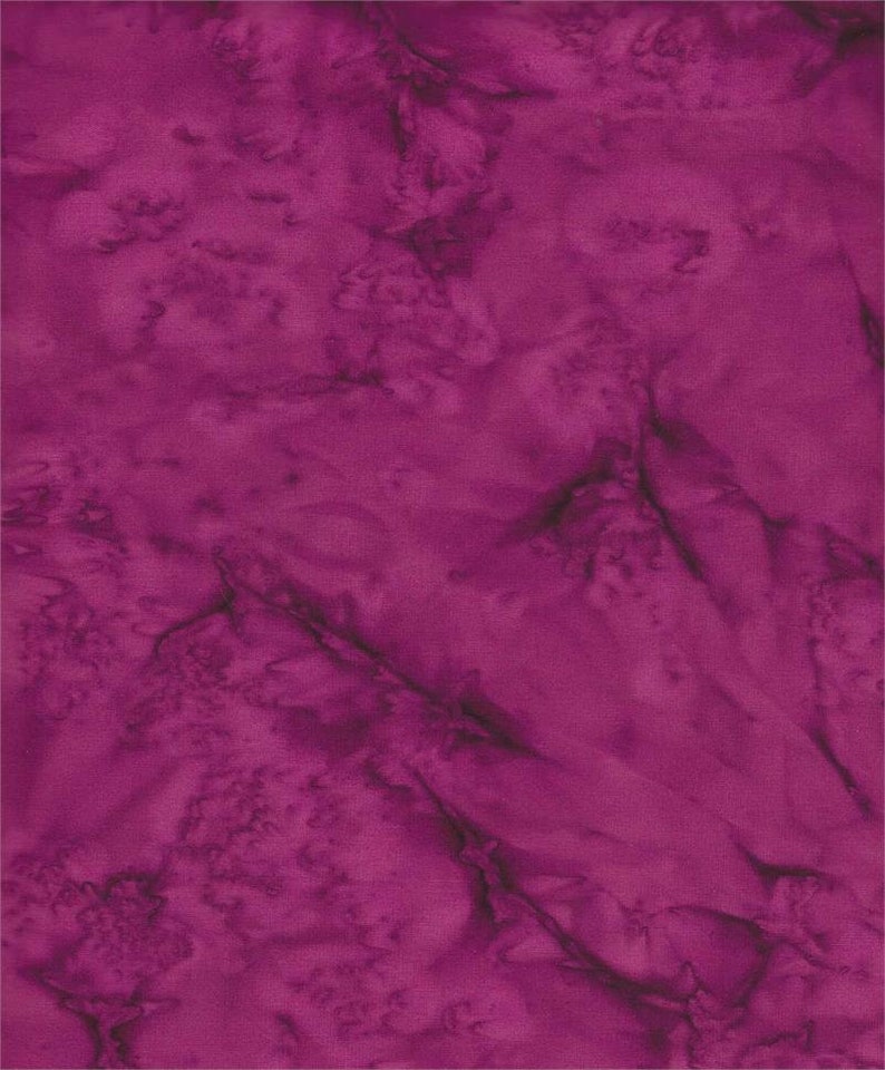 May include: A close-up of a fabric with a mottled pattern in shades of magenta and dark purple. The fabric has a textured appearance with swirling, cloud-like designs.