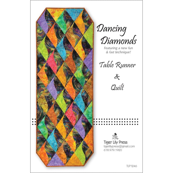 DANCING DIAMONDS Table Runner & Quilt Pattern - Tiger Lily Press - TLP1246 - Contemporary Modern Rainbow FQ Fat Quarter Friendly Colorful