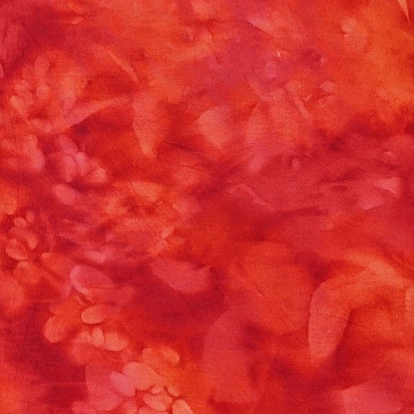 Batik Textiles - 0619 - Orange Red Bali SunPrints - Specialty Fabric Blender - Photosynthesis Cherry Pink Rose Candy Apple Cerise Leaves