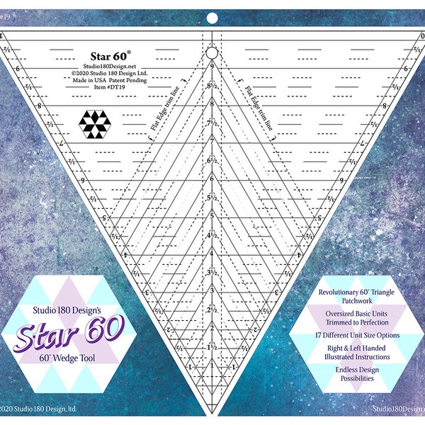 STAR 60 Tool Ruler - Deb Tucker - Studio 180 Design - DT19 - 1"-19" Finished Block Size - 17 Size Options - Hexagon