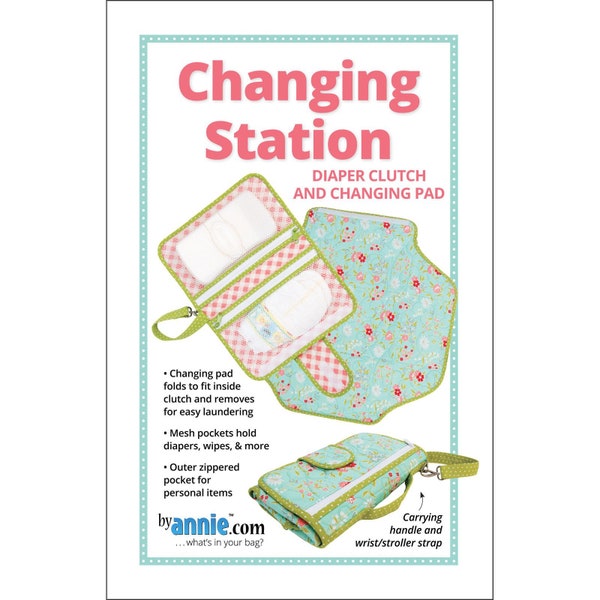 CHANGING STATION Sewing Pattern - byannie.com - Diaper Clutch Purse Bag Pad Easy Washable Mesh Diaper Wipes ZIppered Wrist Strap Fast PBA255