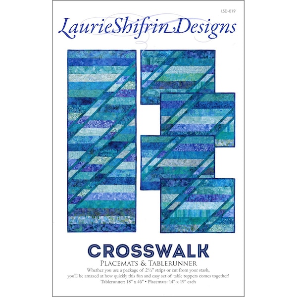 CROSSWALK Placemats & Table Runner Pattern - Laurie Shifrin Designs - LSD019 - 2.5" Strips Scrappy Stash Fun Easy Fast Gift Contemporary Mod