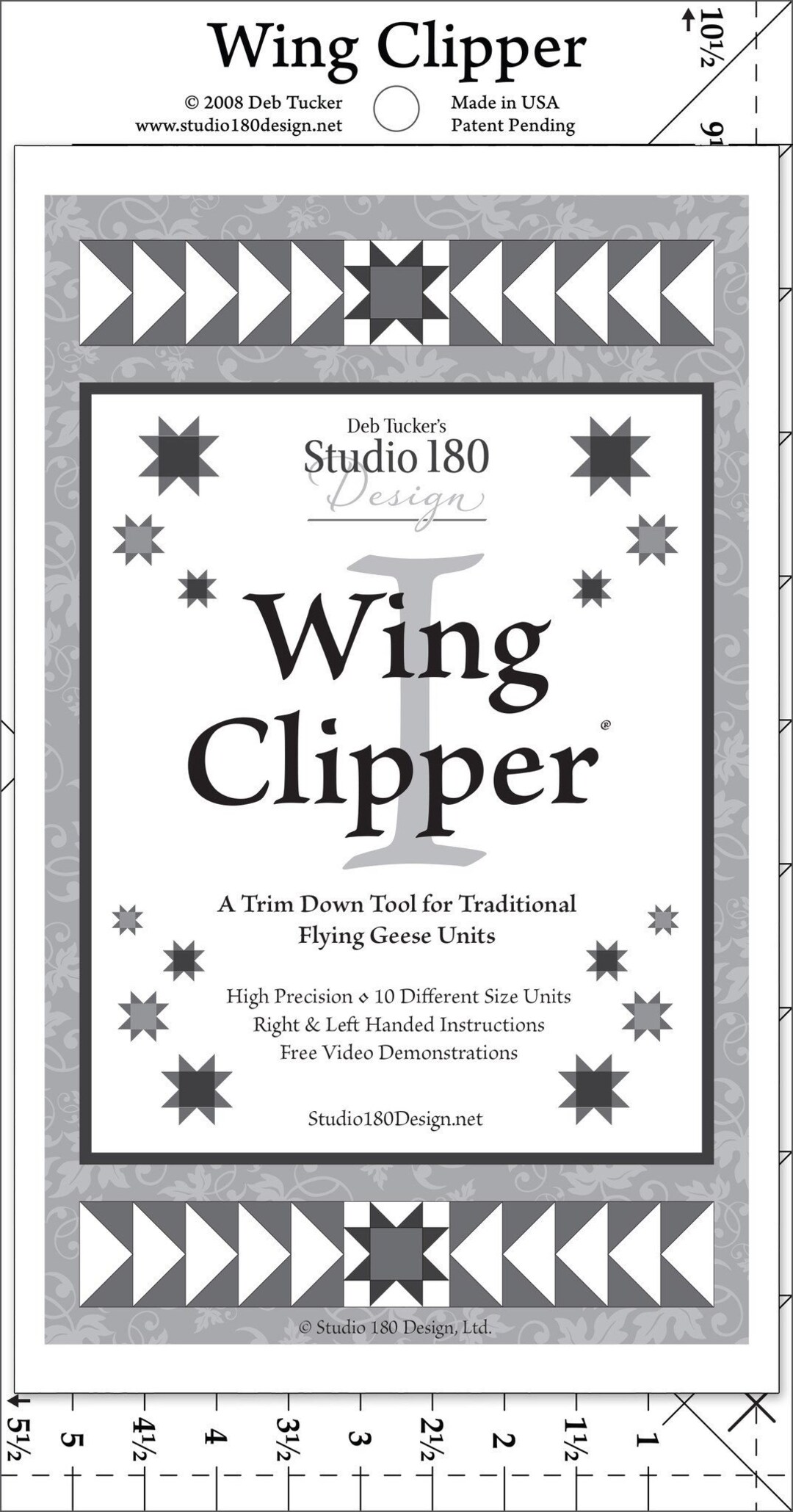 WING CLIPPER I Tool Ruler Deb Tucker Studio 180 Design DT07 Flying Geese Trimmer 5" X 10