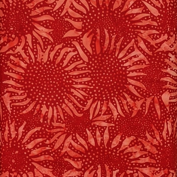Hoffman California - 884-403 Cherry - Bali Sunflower - Bali Batik Fabric Blender - Summer Red Floral Flower Tonal Crimson Candy Apple Ruby