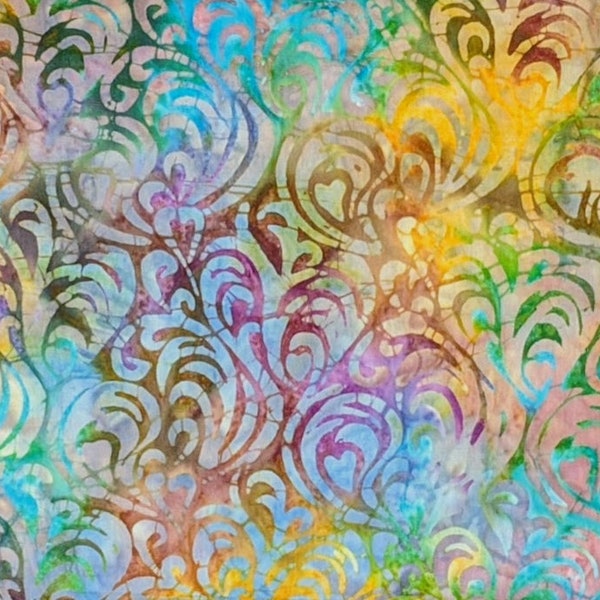 Island Batik - IB 112010883 - Mardigras Flaming Hearts - Tickled Pink - Multicolored Sweet Green Blue Purple Yellow Gray Love Pastel Swirls