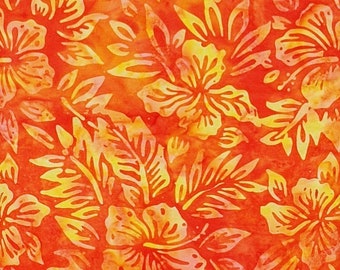 Green Yellow Orange Hawaii Flower Brown Teal Blue Bright Hibiscus Blossom Citrus Michael Miller BT8511-CITR-D Tropical Batik Fabric