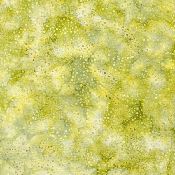 Hoffman California - 885-211 Green Tea - Yellow Green Dots - Blender Bali Chops Batik Fabric - Soft Dusty Dry Veggie Herb Garden Chartreuse