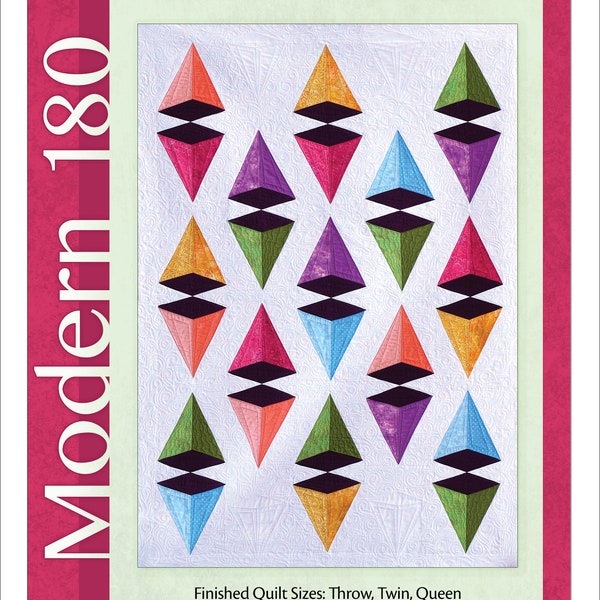 PYRAMID POWER Quilt Pattern - Running with Scissors Quilters - Studio 180 Design - Corner Pop 2 & 3 - Modern Floating 3D Triangles Bright