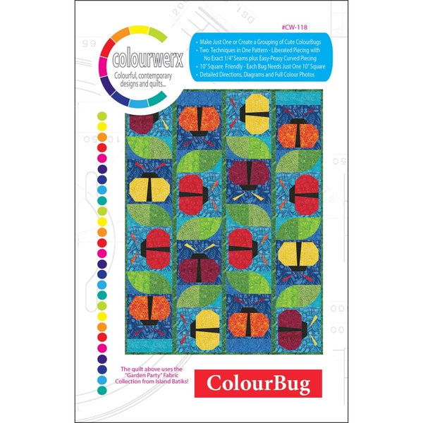 COLOURBUG Quilt Pattern - Colourwerx - Colorful Contemporary Modern - Slash 'n Sew Appliqué Scrap Strip - Lady Bug Leaf