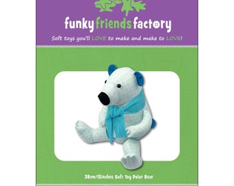 PRESTON POLAR BEAR - Stuffed Animal Toy Sewing Pattern - Pauline McArthur - Funky Friends Factory - Cute Adorable Squeeze Baby