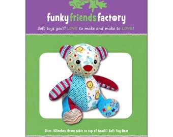 MELODY MEMORY BEAR - Stuffed Animal Toy Sewing Pattern - Pauline McArthur - Funky Friends Factory - Cute Adorable Squeeze Baby