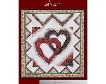 LINKING HEARTS Quilt Pattern - Mabel Burkholder - Log Cabin Quilt Shop - Double Bargello Valentine's Love Pieced Hearts Red White LH0121