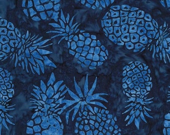 Michael Miller - Indigo Blue Pineapples - Tropical Batik Fabric - BT8505-INDI-D - Tropical Fruit Hawaiian Dark Blue Night Mens Shirt Pacific