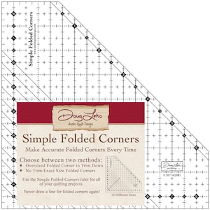 May include: A clear, triangular quilting ruler with black grid lines and the text "Simple Folded Corners." The ruler features a red banner with the "Doug Leko" logo and instructions for accurate folded corners. It measures in inches.