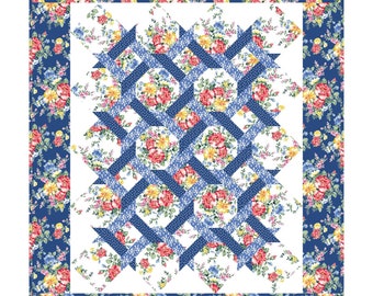 Cherry Lemonade GARDEN TWIST Quilt Pattern by In The Beginning Fabrics ITBCLGTP Blue Flowers Yellow Red