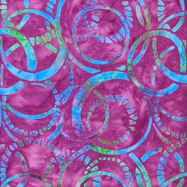 Batik Textiles - 4540 - Fuchsia Rings - Serendipity Fabric Blender - Magenta Pink Purple Blue Green Interlocking Tropical Circles Turquoise