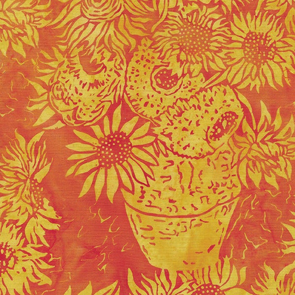 Island Batik - IB 122003231 - Golden Sun Vase with Sunflowers - Summer Fields - Saturated Bright Orange Yellow Large Flowers Leaves Pumpkin