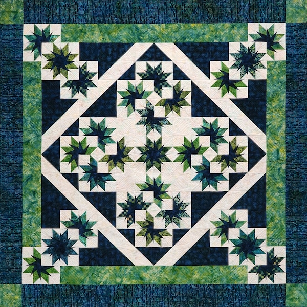 WATER LILY Quilt Pattern - Deb Tucker - Studio 180 Design - Rapid Fire Lemoyne Star - Tucker Trimmer III Tools - River Valley Blue Green