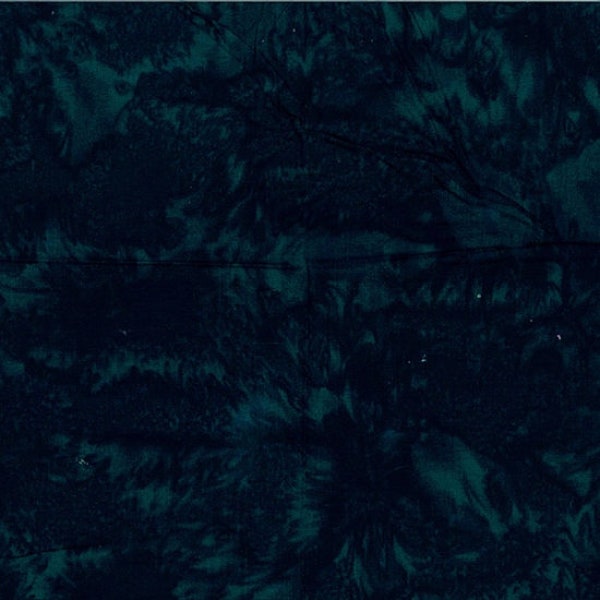 Hoffman California - 1895-216 Black Jade - Dark Midnight Teal - Watercolor Blender Bali Batik Fabric - Black Night Green Blue Pine Sea Ocean