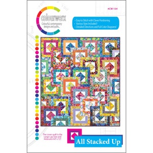 ALL STACKED UP Quilt Pattern - Colourwerx - Colorful Contemporary Modern 3D - Diamond Box Frame Square - Island Batik Melody & Mystery Scrap
