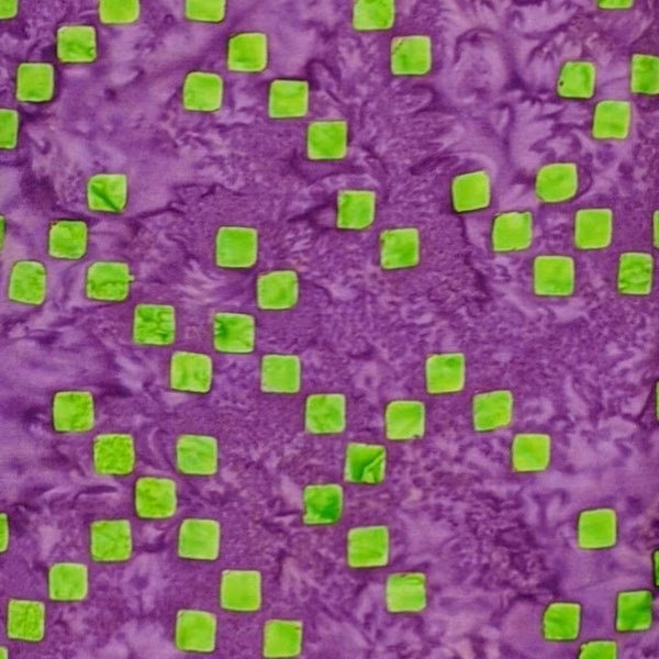 Batik Textiles - 5538 - Purple Green Scattered Squares - Xx's and Oo's Collection Fabric Blender - Medium Blocks Violet Plum Grape Lime Pear