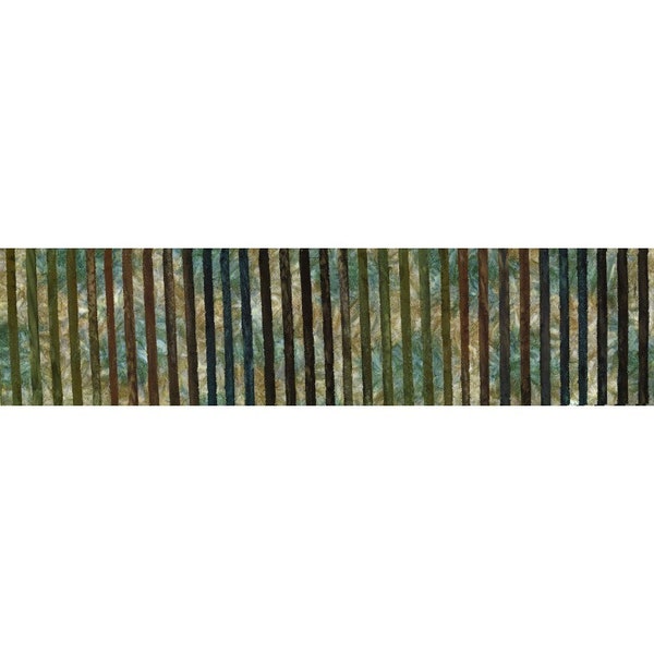 Michael Miller - Cappuccino Artisanal Stripe - Ombre Tropical Batik Fabric - BT9191-CAPP-D - Multi Dark Brown Hunter Green Teal Blue Tan