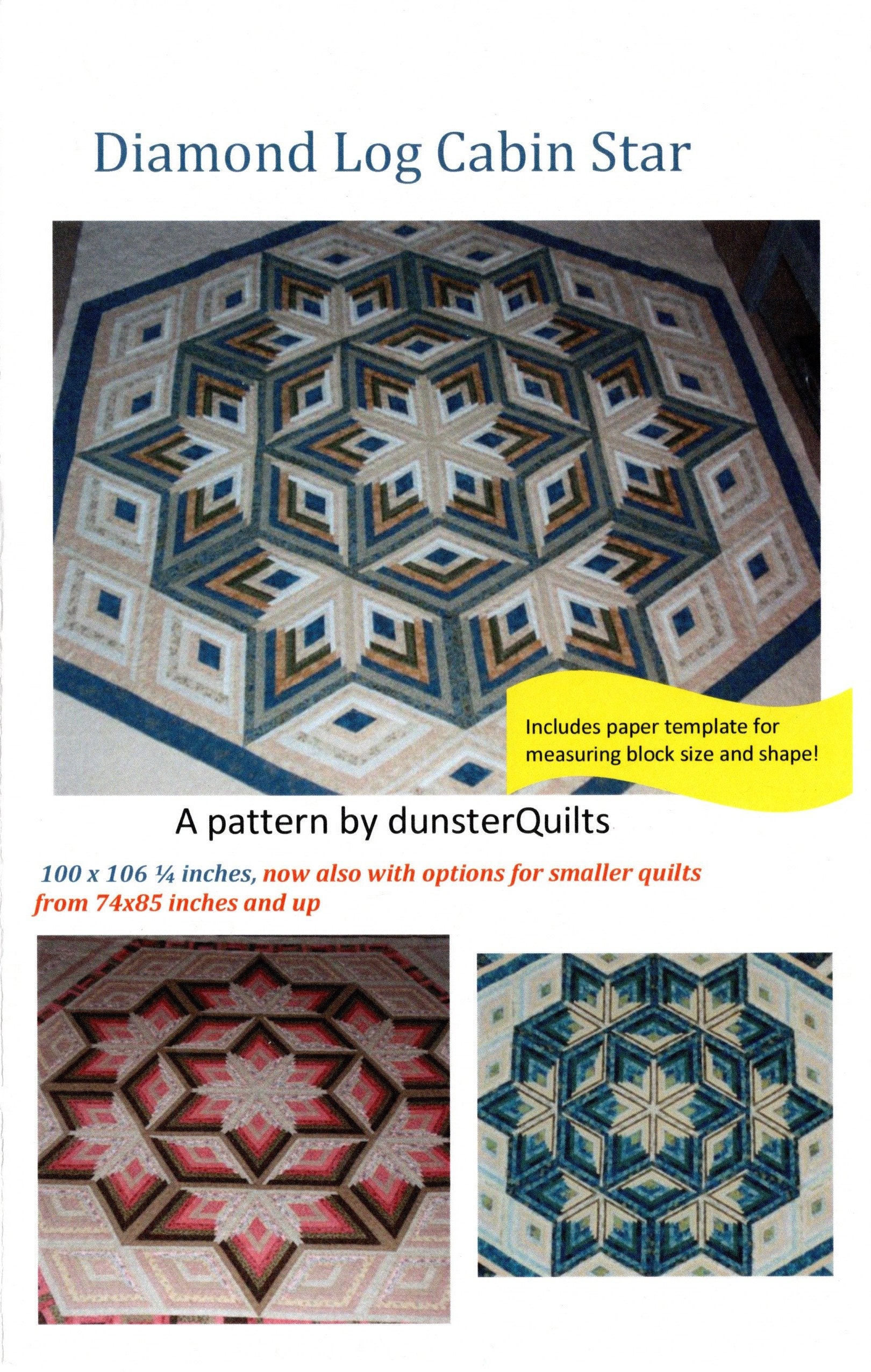 DIAMOND LOG CABIN Star Quilt Pattern - Dunster Quilts - Linda Bretton ...