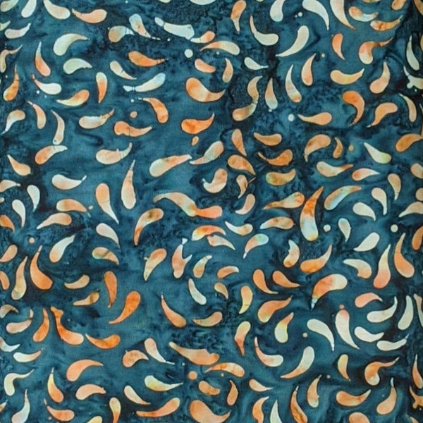 Batik Textiles - 5762 - Teal Copper Rain Drops - Ocean Breeze Fabric Blender - Orange Blue Turquoise Cloudy Smoke Ash Ivory Eyebrow Persia