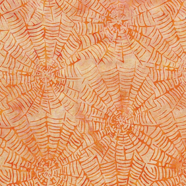 Island Batik - IB 122029200 - Apricot Web - Pumpkin Delight - Halloween Spider Nest Autumn Fall Peach Orange Cantaloupe October Melon Spin