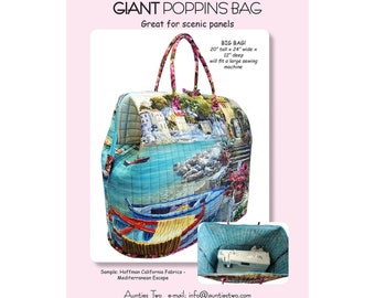 GIANT POPPINS BAG - Auntie's Two Patterns AT649 - Two Stays Included - Extra Large Sewing Hand Bags Steel Pockets Zippered Organizer