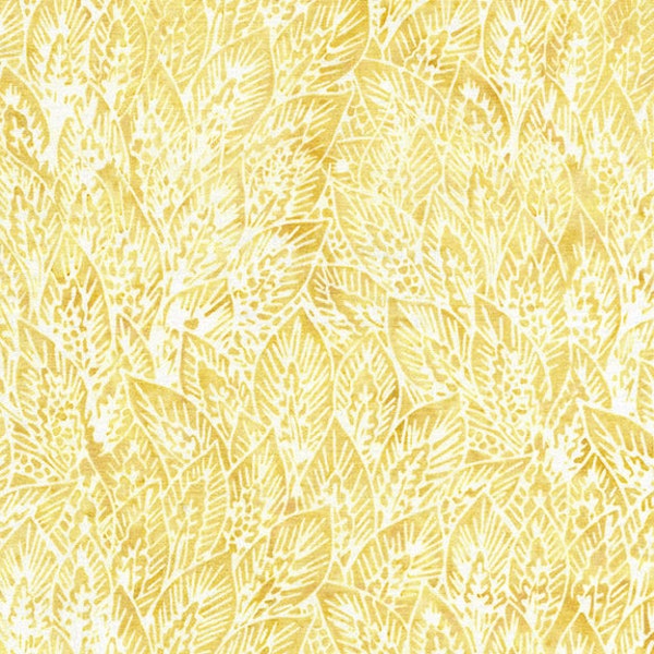 Island Batik - IB 122005020 - Custard Lg Wheat Leaves - Citrus Sun - Warm Soft Butter Yellow White Banana Cream Blonde Buttermilk Leaf Hay
