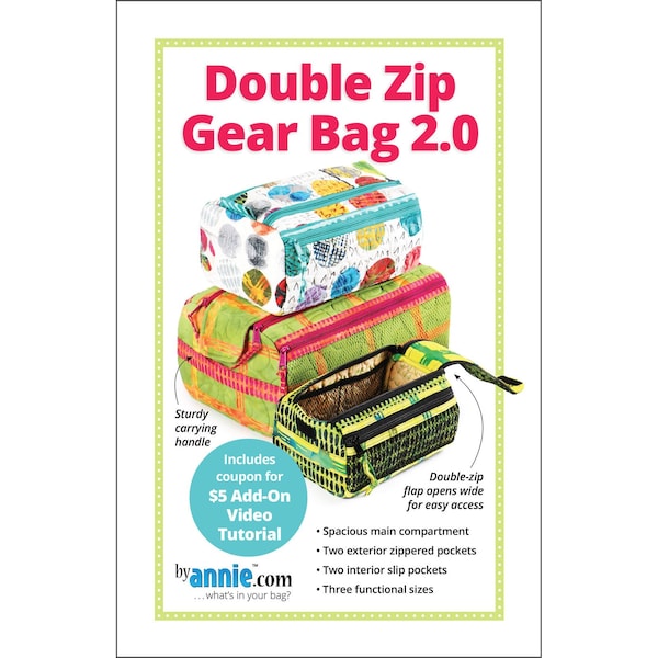 DOUBLE ZIP GEAR Bag 2.0 Sewing Pattern - byannie.com - Wide Mouth Spacious Zippered Mesh Pockets Study Grab Handle Stylish Gym Yarn PBA257