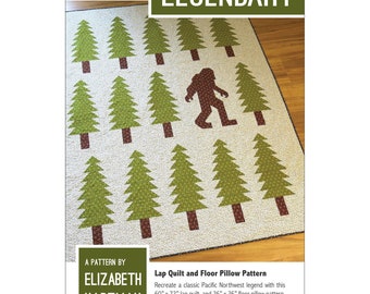 LEGENDARY Quilt Pattern - Elizabeth Hartman - EH025 - Bigfoot Sasquatch Forest Pine Fir Trees Pacific Northwest Lap Pillow Legend Myth PNW
