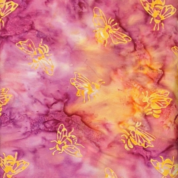 Batik Textiles - 5745 - Fuchsia Gold Bumble Bees - Color Me Happy Fabric Blender - Flying Insects Bugs Wasp Hornets Honey Purple Pink Orange