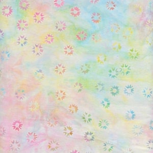 Batik Textiles - 4226 - Pastel Mini Flowers - Remnants of Summer Fabric - Circles Windy Easter Multicolored Rainbow Soft Pink Blue Yellow