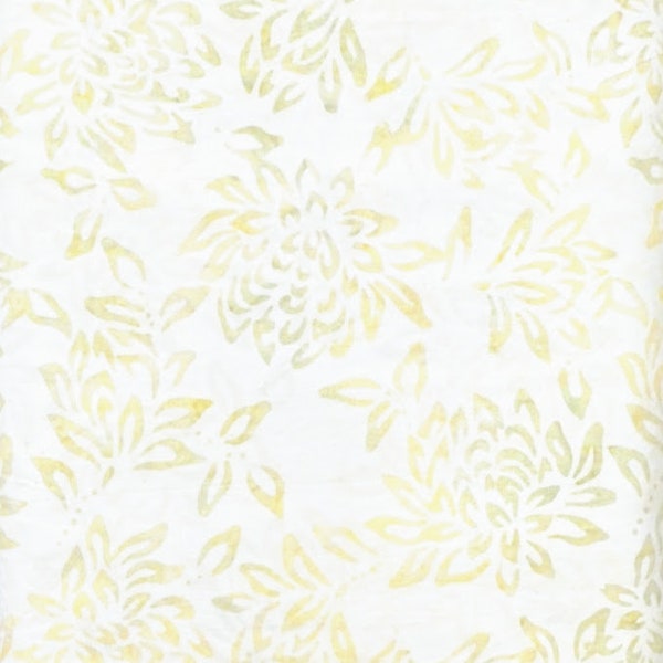 Batik Textiles - 5719 - White Cream Flowers - Pearls Fabric Blender - Warm Soft Very Light Butter Green Solid Background Ivory Tan Beige