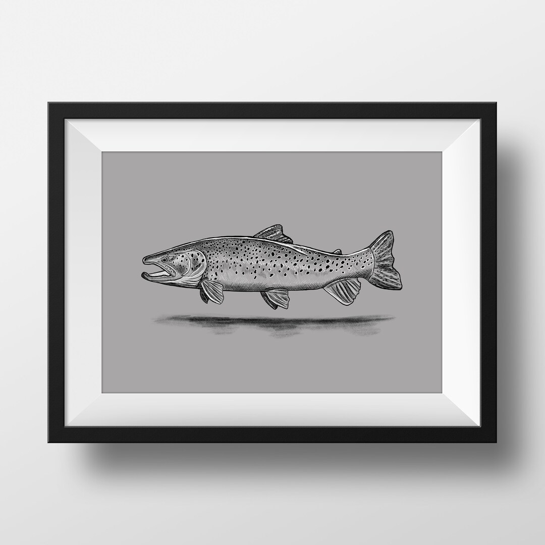 Fly Fishing Art Brown Trout Print Digital Download Gift for Etsy