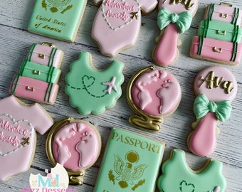 Travel Adventure Awaits Baby Shower Cookies