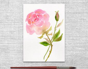 June Birth Month Flower, Pink Rose Painting, Colorful Art, Original Painting, Handmade Watercolor, Neutral Color Art, Dear Morning Glory