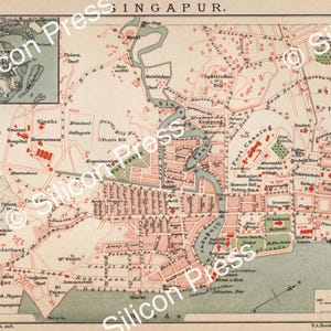 DIGITALE DOWNLOAD Kaart Singapore 1900 muurkunst Singapore