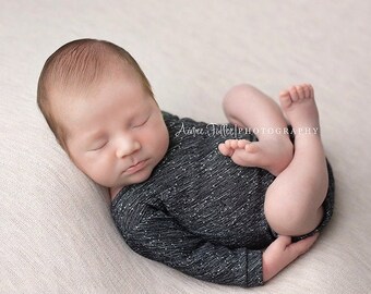 Newborn Boy Romper, Newborn Black Neutral Outfit, Photography Props, Long Sleeved Baby Boy, Handmade Props for Photography