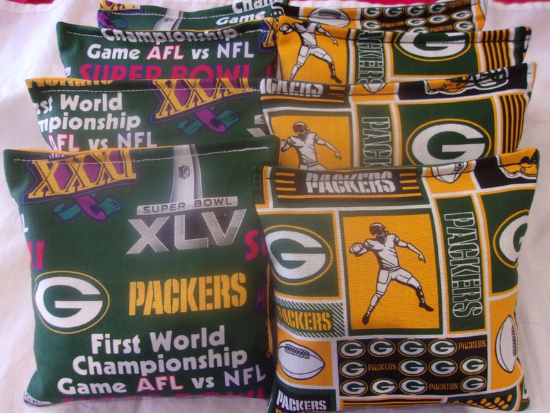 8 ACA Regulation Cornhole Bags 8 handmade from Green Bay Packers Fabric 2 Prints