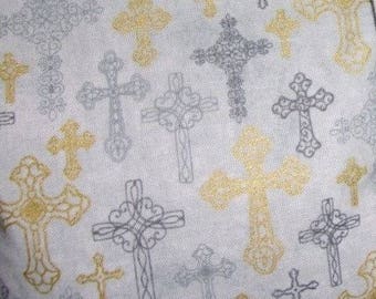 Gold and Silver Crosses Cotton Fabric 1/2 Yard Cut New